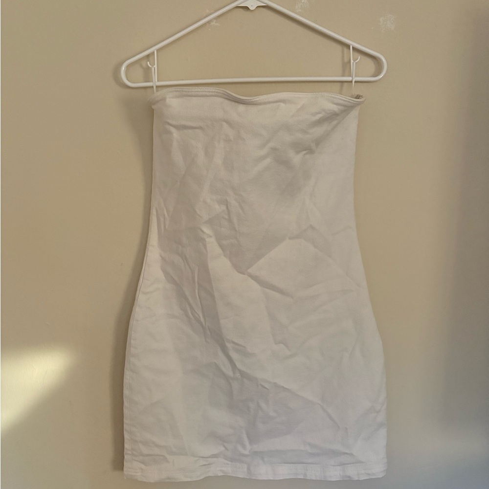 Zara White Denim Strapless Dress